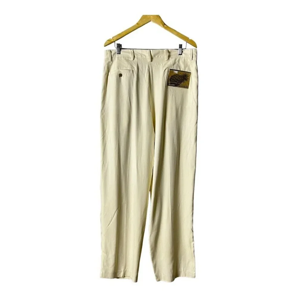 NWT Caribbean White Silk Pleated Front Relaxed Fit Casual Dress Pants‎ 36W 32L